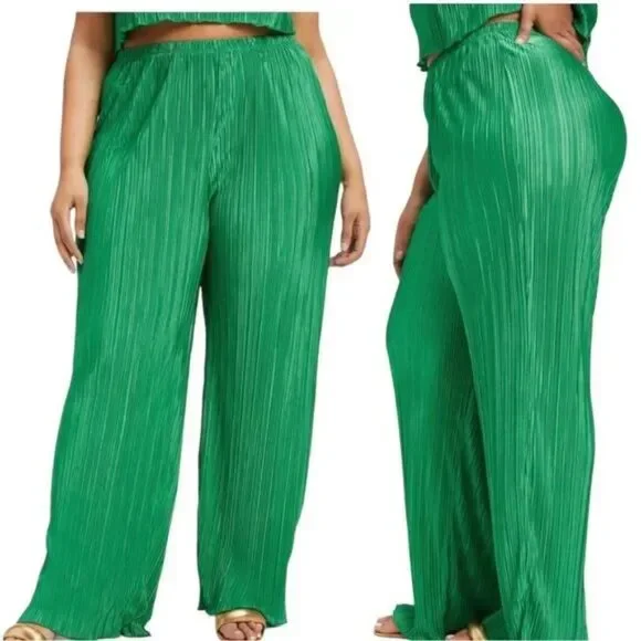 Good American Always Fits Wide Leg Plisse Pants Size 3/4 - Picture 3 of 10